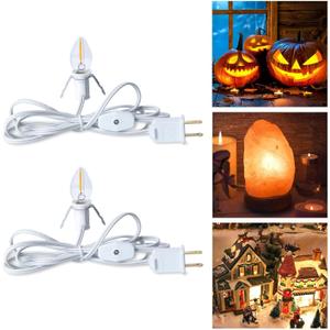 Brightown Accessory Cord with LED Bulb - 6ft Cord with On/Off Switch for Night Lights, Halloween Pumpkin, Blow Mold, Christmas Village House, Holiday Ceramic Trees, Craft Projects, 2 Pack (Warm White)