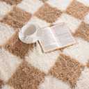 Pionblank Checkered Rug for Bedroom 2x6, Fluffy Runner Rugs for Living Room, Super Soft Shaggy Bedside Carpet for Kids Room Nursery Teens Dorm Decor, Beige and Cream White