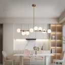 Brass Linear Chandelier, 8 Lights Modern Bubble Chandelier with White Glass Lampshade, Mid Century Globe Pendant Lights for Dining Room Kitchen Island - Gold