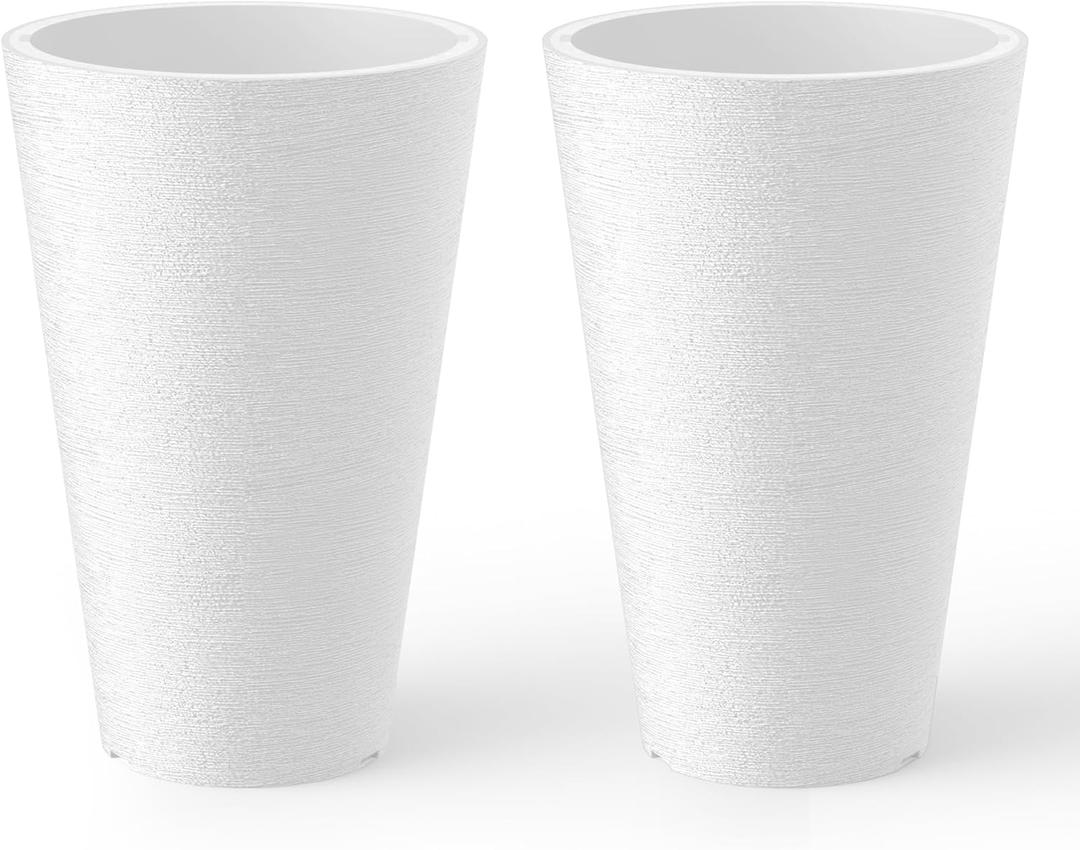 Kante Tall Round Planter Set of 2, 13 Inch Tall Decorative Planter Pots for Outdoor Indoor Garden Patio Front Porch (White)