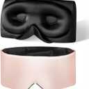 USlixury Silk Sleep Mask, 3D Contoured Sleeping Masks, Blackout Sleep Masks for Women with Nose Wing,100% Mulberry Silk, Face-Hugging Non-Slip SLEP Mask for Side Sleeper, 27.5x4.5'', Pink