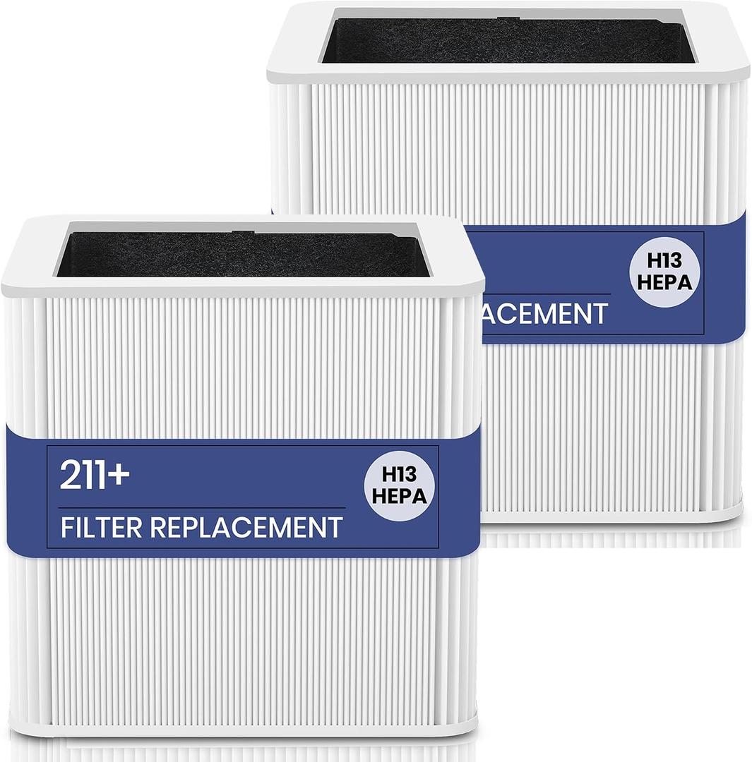 2 Pack 211+ Filter Replacement Compatible with Blue Pure 211+ and 211+ Auto Air Purifier, 2-Stage Filtration System of H13 True HEPA Filter and Activated Carbon Filter