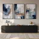 Large Framed Blue and Neutral Abstract Wall Art for Living Room, 3 Piece Modern Canvas Prints Paintings Artwork for Walls, Minimalist Pictures for Bedroom Dining Room Hallway Wall Decor 24x36 Inch, 24" W x 36" H x 3Pcs
