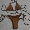 Women Sexy Various Wear Way Bikini Set Two Piece Swimsuit Fashion Metal Ring Bathing Suit Swimwear (Small, Khaki)