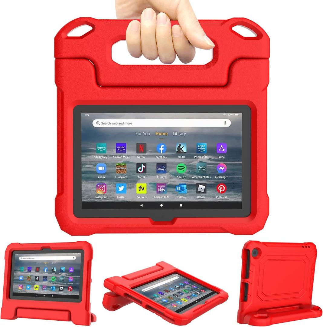 Lainergie Tablet Case for Kids, Lightweight Shockproof Kid-Proof Cover,Red