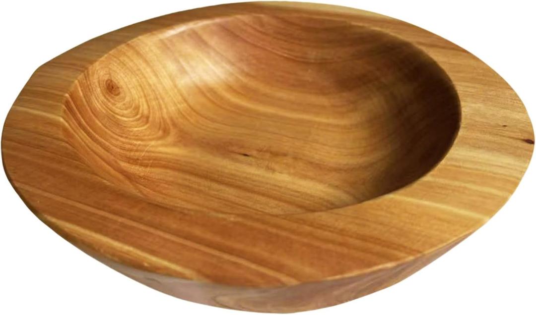 Natural Wooden Decorative Bowl for Home, Wood Fruit bowl for Kitchen Counter, Hand Carving Wood Bowl for Keys, Purses, Nuts, Decorative Balls - Unique Handmade Gift (11" diameter)