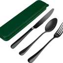 Portable Cutlery Set With Case - 18/8 Stainless Steel Spoon and Fork for Lunch Box, 3 PCs Silverware Ideal for Travel, Camping, Office (black,green)