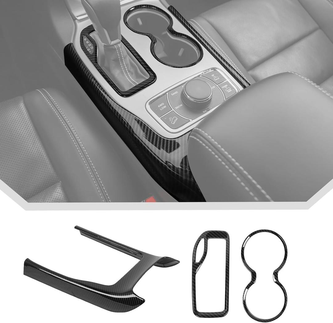 JeCar 3pcs Carbon Fiber Interior Center Console Trim Kit for 2016-2020 Jeep Grand Cherokee