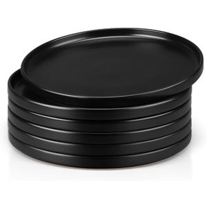 Herogo Stoneware Dinner Plates Set of 6, 10.5" Ceramic Round Plate Set, Large Dinnerware for Home Kitchen, Microwave, Oven & Dishwasher Safe, Matte Black
