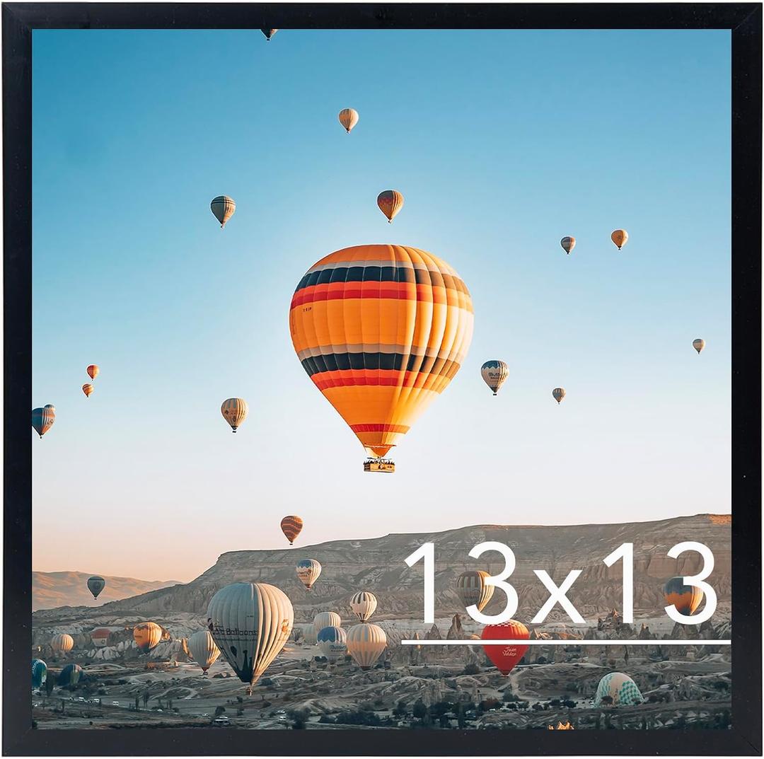 13x13 Picture Frame Black for Wall Hanging, Wall Mounting Horizontally or Vertically, 13 x 13 Square Wall Gallery Poster Photo Frame with Shatter Resistant Plexiglass, Black