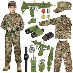 GIFTINBOX Army Costume for Kids, 15PCS Soldier Military Costume Dress Up Role Play Set with Army Accessories, Halloween Costumes for Boys Kids 3-13, Halloween Birthday Gift for Kid L