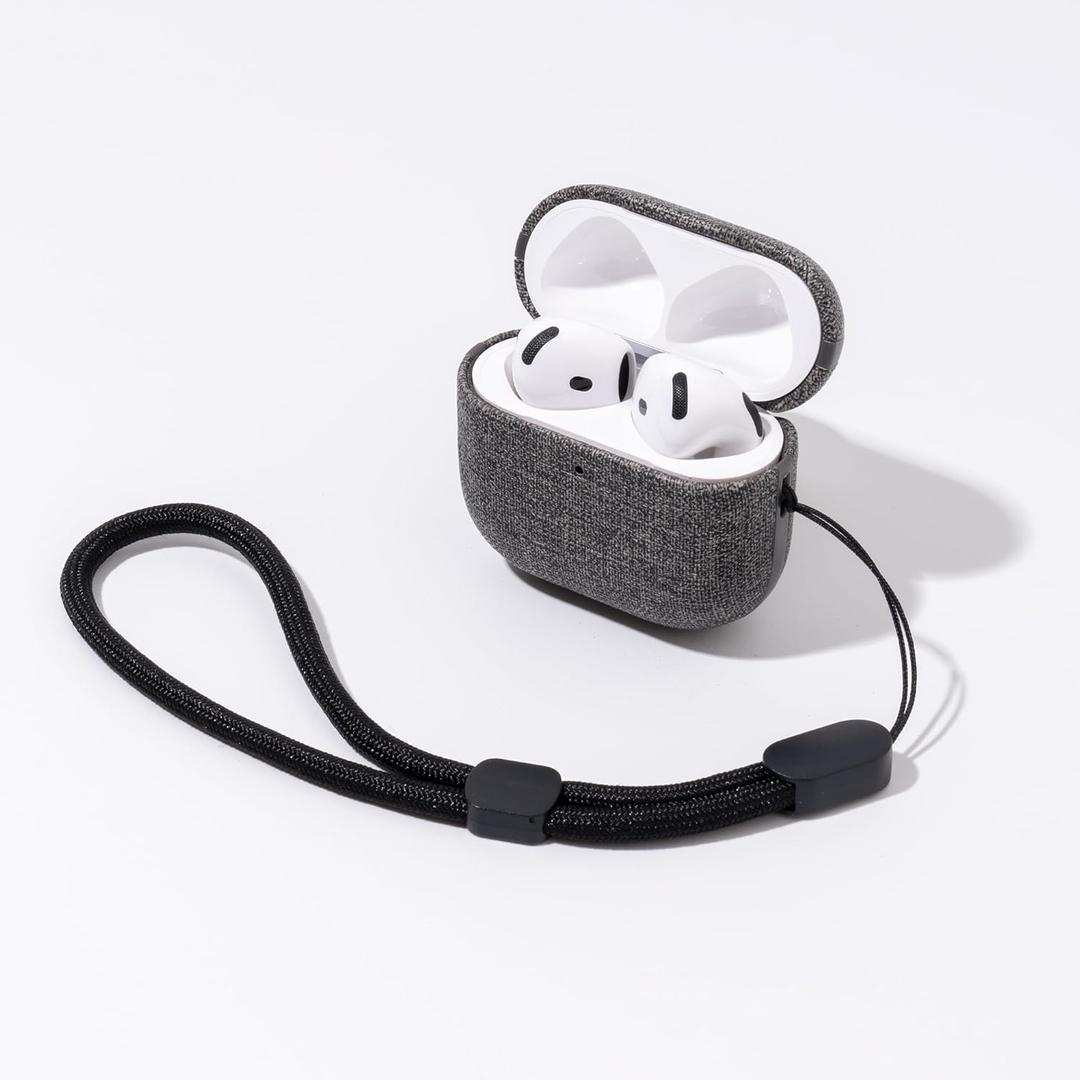 Tonghex for AirPods 4 Case | Slim Hard Cover Compatible with AirPods 4th Generation | Synthetic Canvas Leather | Full Drop Protection Cover with Lanyard | Air Pods 4 Case - Gray