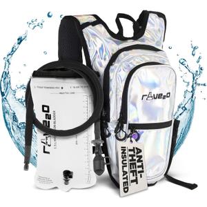 Rave Hydration Backpack Anti-Theft Festival Hydration Pack with 1.5L Leakproof TPU Bladder Slim, Insulated Water Pack with Secret Pockets & Breathable Back for Raves, Music Festivals, EDC