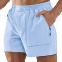 APTRO Men's Shorts Casual Hybrid Athletic 5'' Shorts Big Pockets with Adjustable Waist Sky Blue XXL (Blue, XXL)