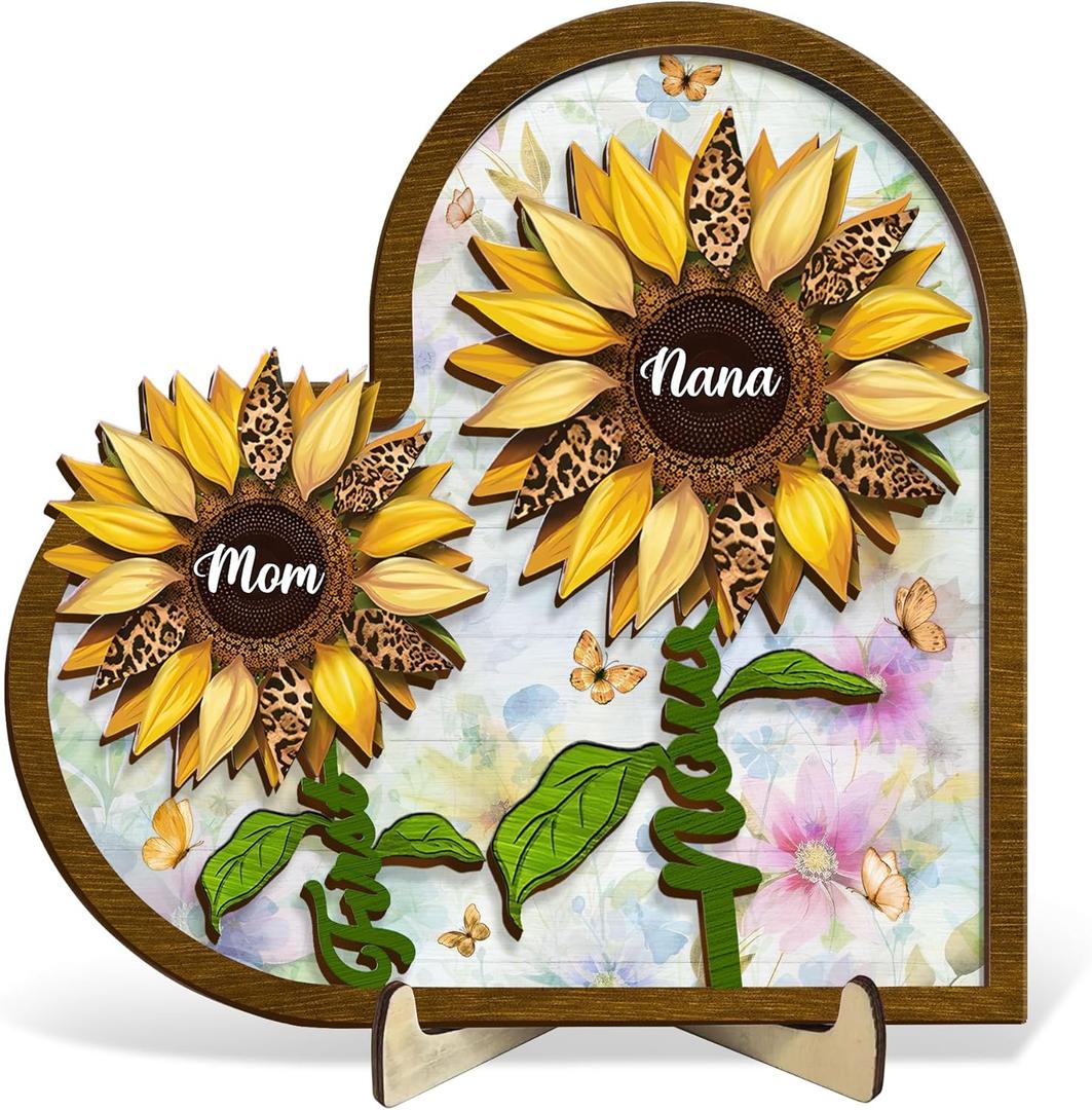 DIY First Mom Now Grandma Sunflower 2 Layered Wooden Art Upto 15 Kids And 15 Grandkids, Mother's Day Gift Idea For Grandma Mom Nana