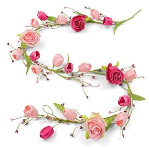 5 FT Valentines Day Decorations Romantic Valentine Flower Garland Rose Valentines Floral Garland Red Pink Tulip Vine for Mantle Arch Stairs Railing Table Centerpiece Wedding Hanging Decorations