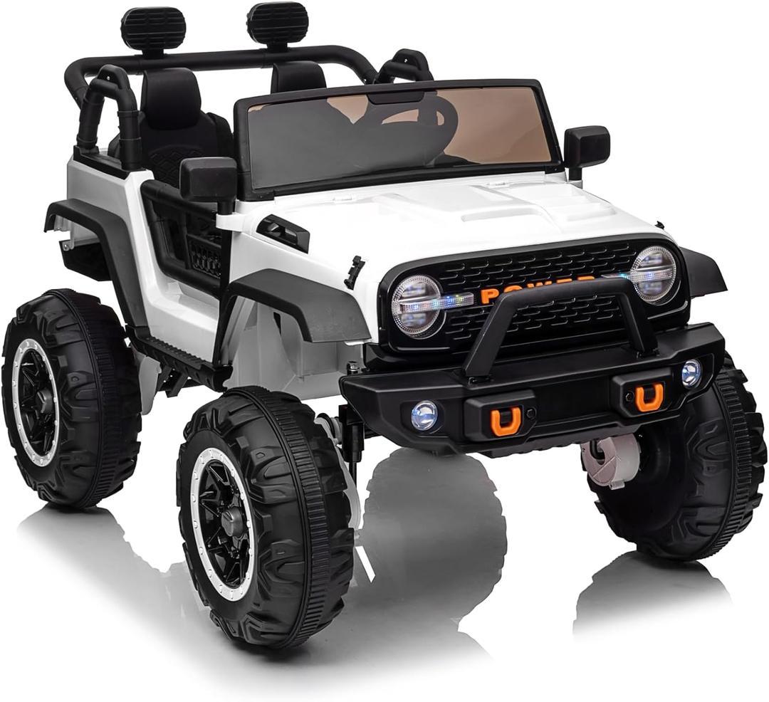 GarveeLife 24V 2 Seaters Kids Ride Truck with Remote Control, 180W Motor 7Ah Battery 20" Seat Electric Ride on Car Toy for Toddlers 3+, Shovel, Led Light, Music, Spring Suspension, USB, White