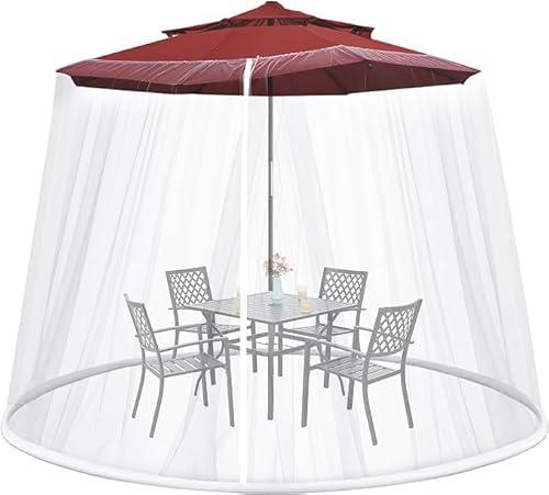 Moutosne 9-11 FT Umbrella Net for Outdoor Umbrella, Universal Hanging Mosquito Net for Patio,Polyester Mesh Umbrella Screen for Patio Tables with Zipper(White)