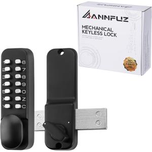 Mechanical Keyless Keypad Entry Door Knob Lock with Bolt,Single-Sided Passcode Combination Door Handle Lever Set,Interior Exterior Manually Locking,for Front Gate,No Electronic(Matte Black)