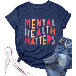 Mental Health Shirt Women Therapist Psychologist Shirts Inspirational Graphic Tees Motivational Gift Tops (L)