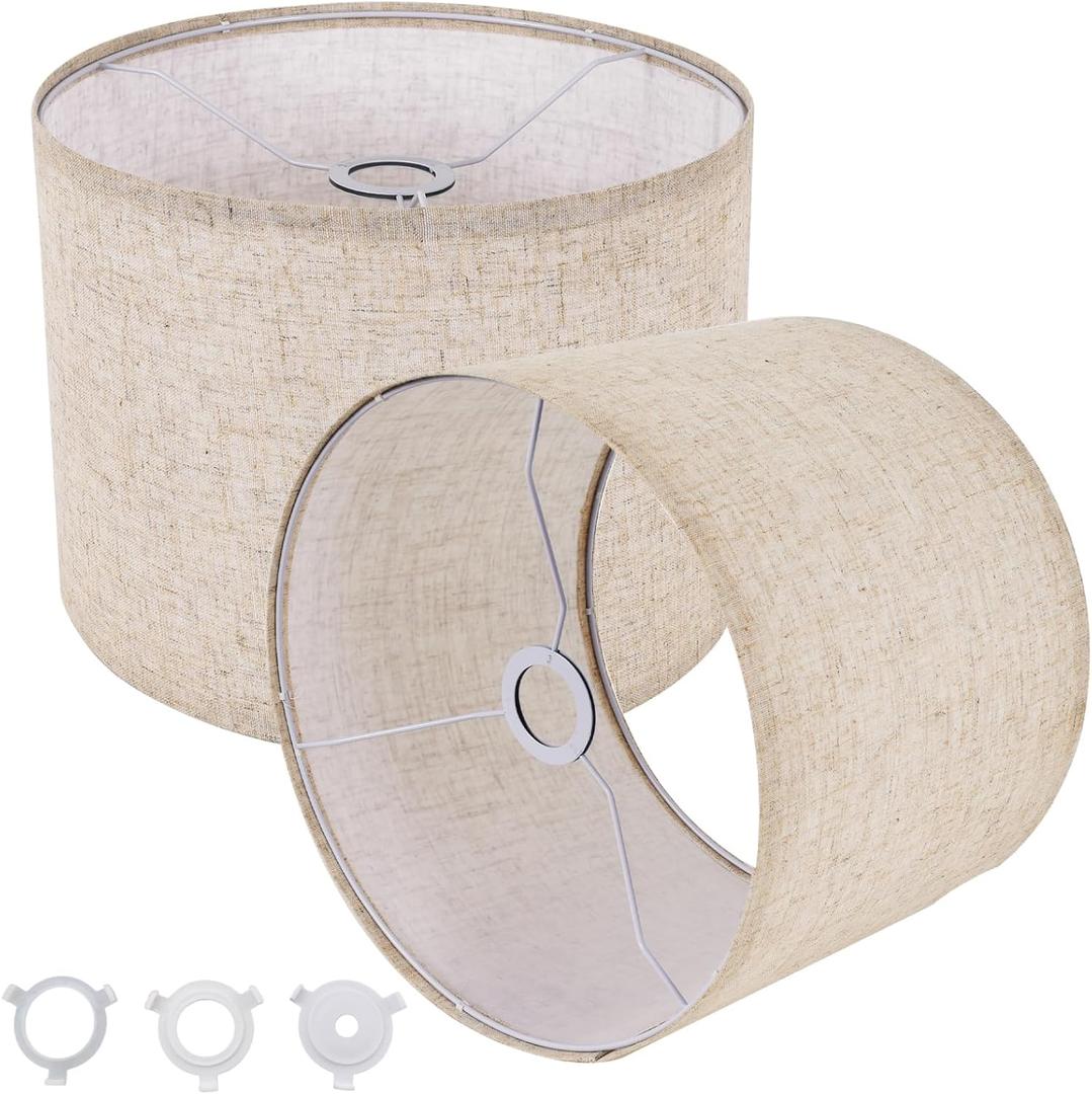 Small Lamp Shades Set of 2, Beige Drum Lampshades 8.7''Top X 8.7'' Bottom X 7.9'' High, Replacement Lamp Shades Natural Linen for Table Lamps Floor Lamps Chandelier Lamps, Easy Assembly Required