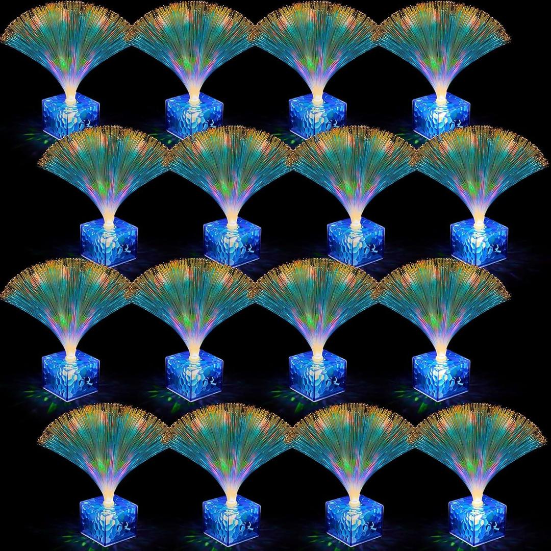 Amylove 16 Pcs Mini Fiber Optic Lamp Bulk Small LED Party Light Color Changing Table Centerpiece Decor for Glow in The Dark Favors Supplies Valentines Day Wedding Decorations(6 Inch,Blue)