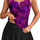 Women Tankini Swimsuits with Skirt - Two Piece Tummy Control Bathing Suit V-Wired 2025 Swimwear (X-Large, Purple Leaf)
