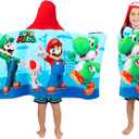Super Mario Bath/Pool/Beach Soft Cotton Terry Hooded Towel Wrap, 24 in x 50 in, By Franco Kids