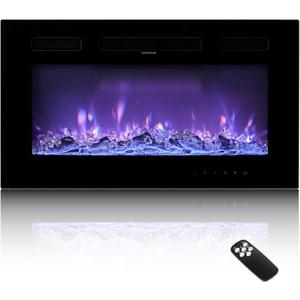 VEVOR 30 inch Electric Fireplace, Wall Mounted Recessed Fire Place with Remote Control, Timer, 1500W, Adjustable Flame Color Brightness, Touch Screen, Overheat Protection, for Living Room,Bedroom
