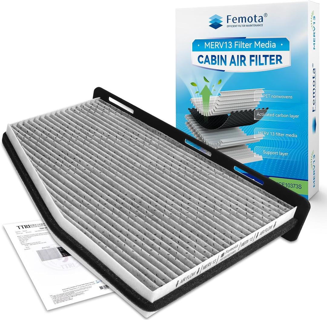 Certified MERV 13 Cabin Air Filter with Activated Carbon, CF10373 for Audi A3/A3 Quattro/Q3/Q3 Quattro/TT/TT Quattro, VW Beetle/CC/Eos/Tiguan/Golf/Jetta/Passat/R32/GTI/Rabbit.