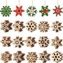100 Pcs Christmas Unfinished Wooden Snowflake Ornaments Snowflake Hanging Cutouts Blank Wood Slices with Cord Craft Embellishments for Xmas Tree Decorations (2 in, Natural)