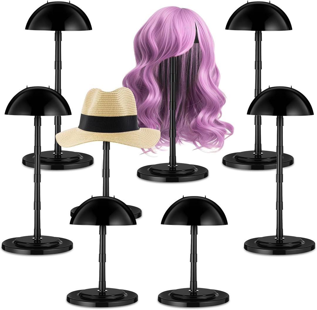 Shimeyao 8 Pcs Adjustable Wig Stand 4.53 to 14.37 Inches Portable Wig Head Holders Plastic Hat Stands for Display Non slip Fake Hair Storage Holder for Multiple Fake Hair Styling Cap Storage(Black)