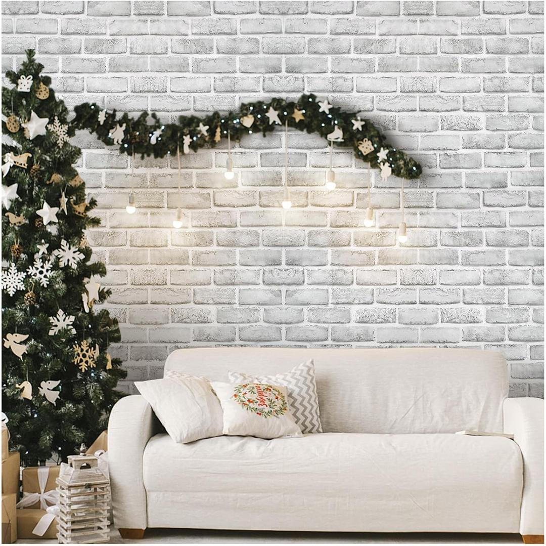 Coavas Peel and Stick Wallpaper Brick 17.7x118.1 Inches White Gray Removable Wallpaper Peel and Stick Self Adhesive Faux Brick for Bedroom Backsplash Laundry Room Accent Walls