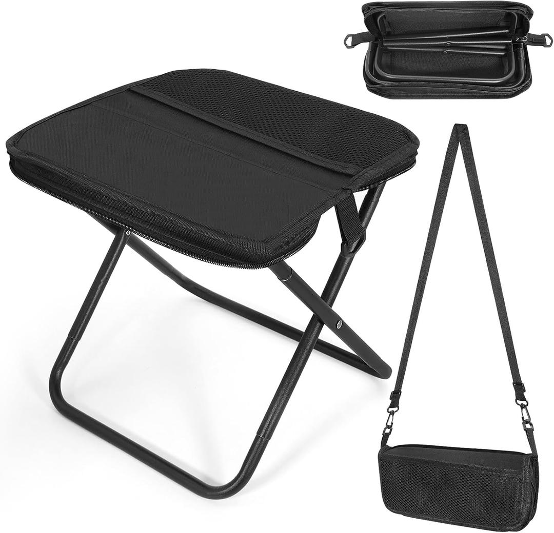 Pocket Chair, Folding Camp Stool for Adults, Portable Lightweight Small Foldable Camping Chair, Mini Seat Travel Fishing Stool Compact Folding Footrest with Carry Pouch&Strap Silla plegable porttil