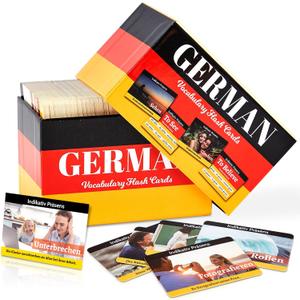 gisgfim 300 Pcs German Words Vocabulary Flash Cards with Pictures German Verb Conjugation Present Flash Cards Learn Essential German Language Vocabulary Words for Beginners Adults Kids