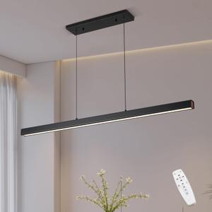 LED Linear Pendant Light Fixtures, 39'' Black Dimmable Island Light with Remote, 3000k-6000K Adjustable Color Temperature, Aluminum Chandelier Lamp Fixture for Kitchen, Dining Room, Billiard Room