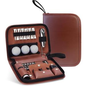 Golf Accessories Bag, Leather Storage Case for Golf Stuff, Rangefinder, Tees, Brush, Divot Knife, Scorer, Ball Clamp - Gifts for Men and Women Golfers, Includes Storage Bag, No Accessories