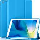 Akkerds Case Compatible with iPad 10.2 Inch 2021/2020/2019, for iPad 9th/8th/7th Generation Case with Pencil Holder, Protective Case with Soft TPU Back, Auto Sleep/Wake Cover, LightBlue