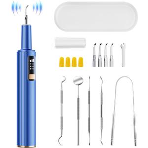 Plaque Remover for Teeth, Dental Tools, Teeth Cleaning Tools with 4 Replaceable Heads, 6-in-1 Dental Pick, LED Light, Waterproof, Rechargeable for Home & Travel Use