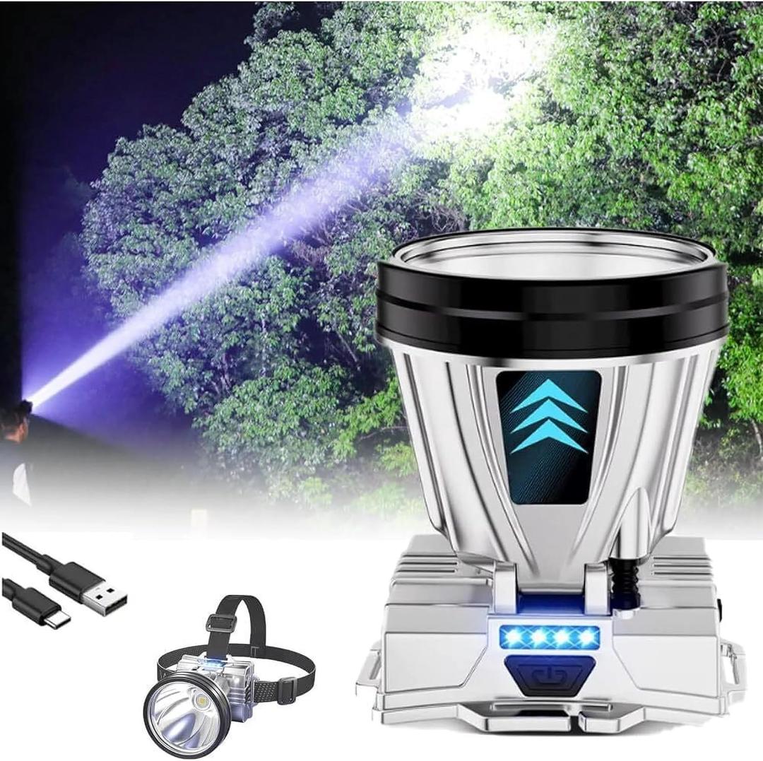 High end version Super Bright Headlamp High Power Headlight LED Rechargeable Motion Sensor Hunting head lamp Flashlight Spotlight Waterproof Light for Outdoor Fishing Camping Hiking New upgrade (10W ONE PACK)