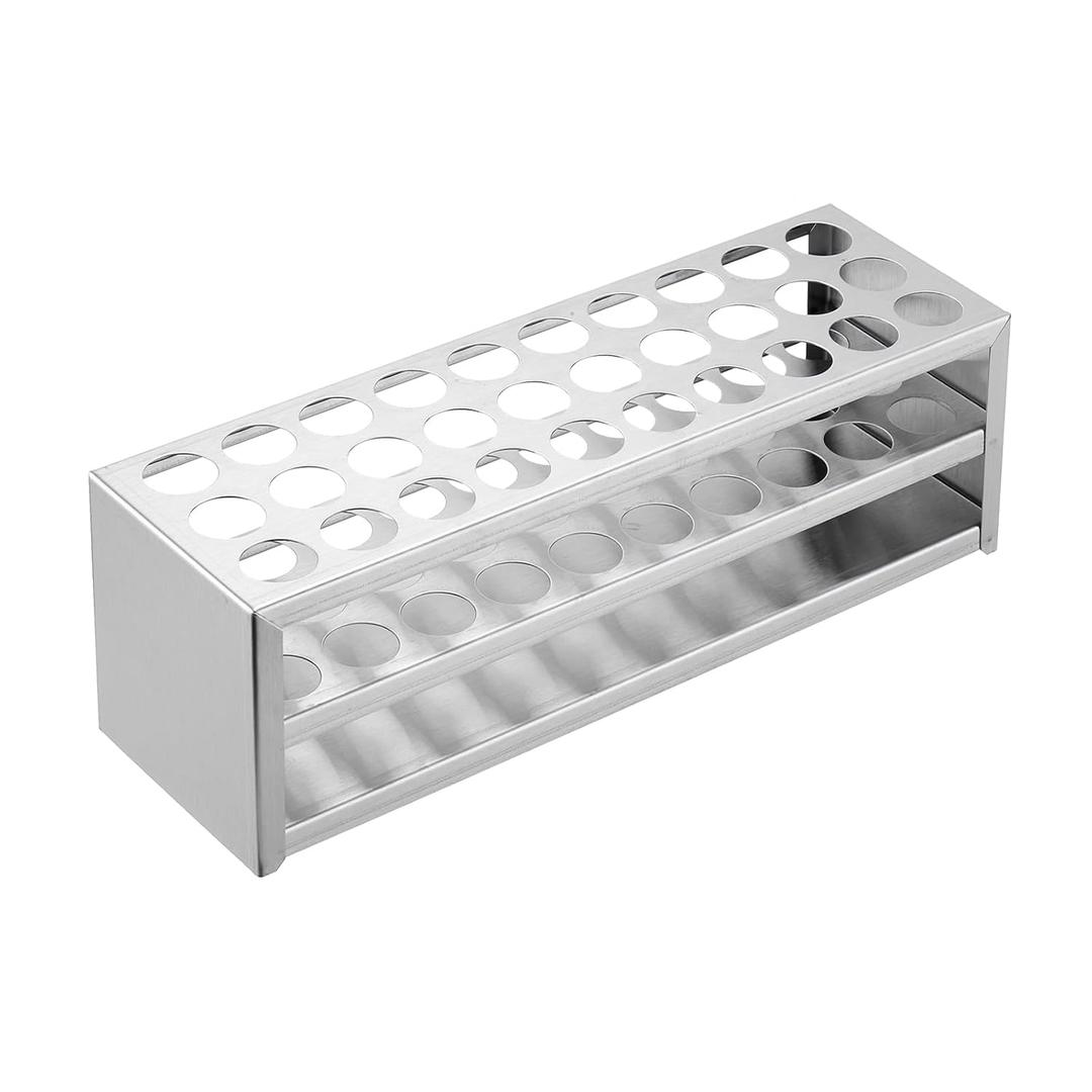 PATIKIL 30 Holes Test Tube Rack, 0.83"(21mm) Round Hole 304 Stainless Steel Test Tube Holder Stand Suitable for 25ml Test Tube for Laboratory Scientific Experiments, Silver Tone