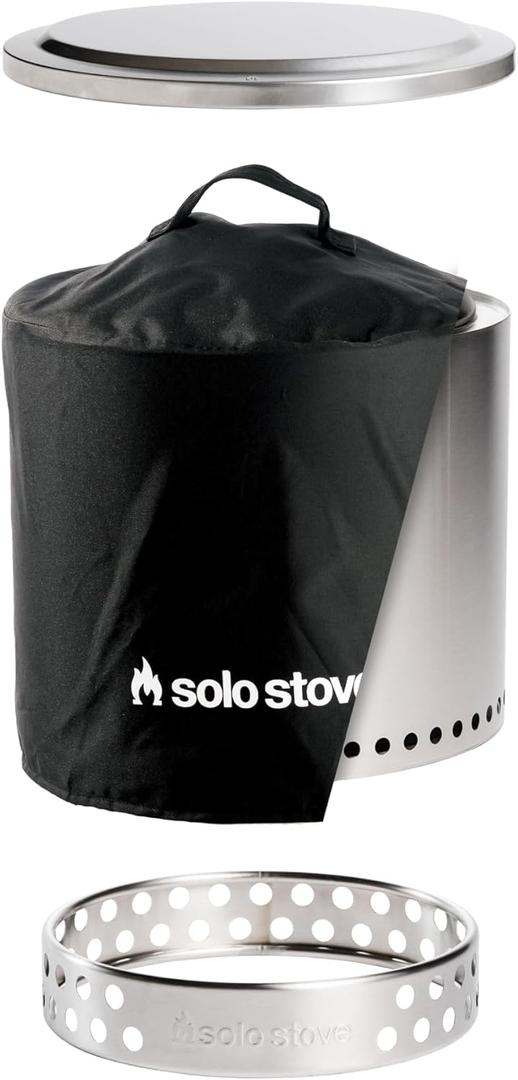 Solo Stove Ranger Fire Pit Bundle | Portable & Smokeless | Includes Stand, Lid & Shelter | Ideal for 24 People | Stainless Steel, 15"x15", 22lbs