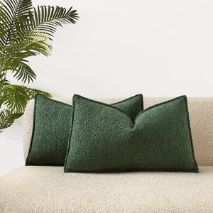 JUSPURBET Green Decorative Pillow Covers 16x24 Set of 2 Throw Pillow Covers for Couch Sofa Bed Cozy Boucle Textured Lumbar Cushion Covers Cases with Hidden Zipper for Living Room Home Decor
