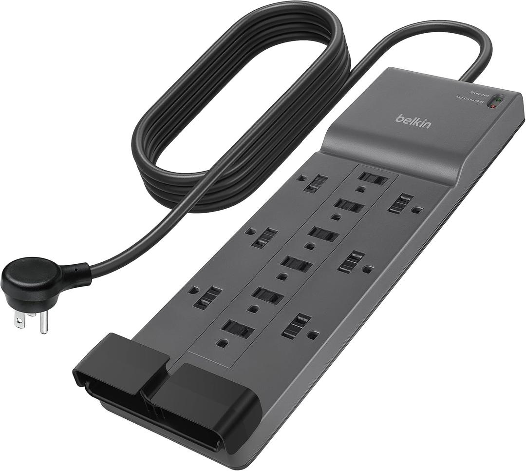 Belkin 12-Outlet Surge Protector Power Strip w/ 12 AC Outlets & 8ft Flat Plug, UL-Listed Heavy-Duty Extension Cord for Home, Office, Travel, Computer, Laptop, Charger - 3,940 Joules of Protection