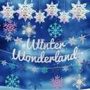Winter Wonderland Banners, Glittery Snowflakes Hanging Swirls, 3D Laser Paper Snow Flakes for Winter Wonderland Frozen Party Decorations, Christmas Party Decoration, Birthday Home Decor.