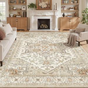 8x10 Washable Area Rug for Living Room,Vintage Soft Carpet Gold