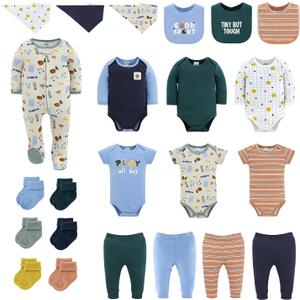The Peanutshell 23-Piece Baby Boy Clothing Set, 100% Cotton, Newborn Essentials Must Haves, Blue & Multicolor (9 Months)