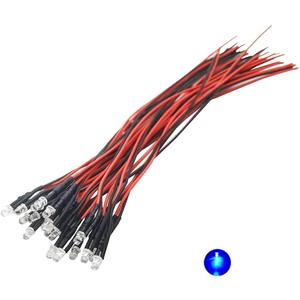 20pcs 12 Volt 3mm Pre Wired Blue Blinking LED Lights Emitting Diodes 1.5Hz Single Color Flashing 7.9 inch DC 12v LED Light Clear Lens Small LED Lamps DIY Lighting Projects