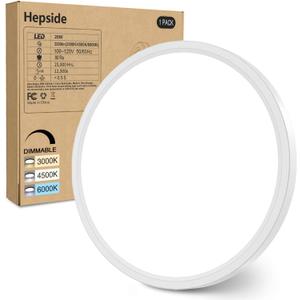 hepside 12Inch Flush Mount Light Fixture White, 28Watt, Dimmable & 3000K-4500K-6000K 3 Color Selectable Flush Ceiling Light Fixture 3200LM Low Profile Ceiling Light for Kitchen Bedroom Hallway Porch