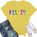 Mardi Gras Shirt for Women Fat Tuesday Parade T-Shirt New Orleans Carnival Party Tshirt (Large, Yellow)
